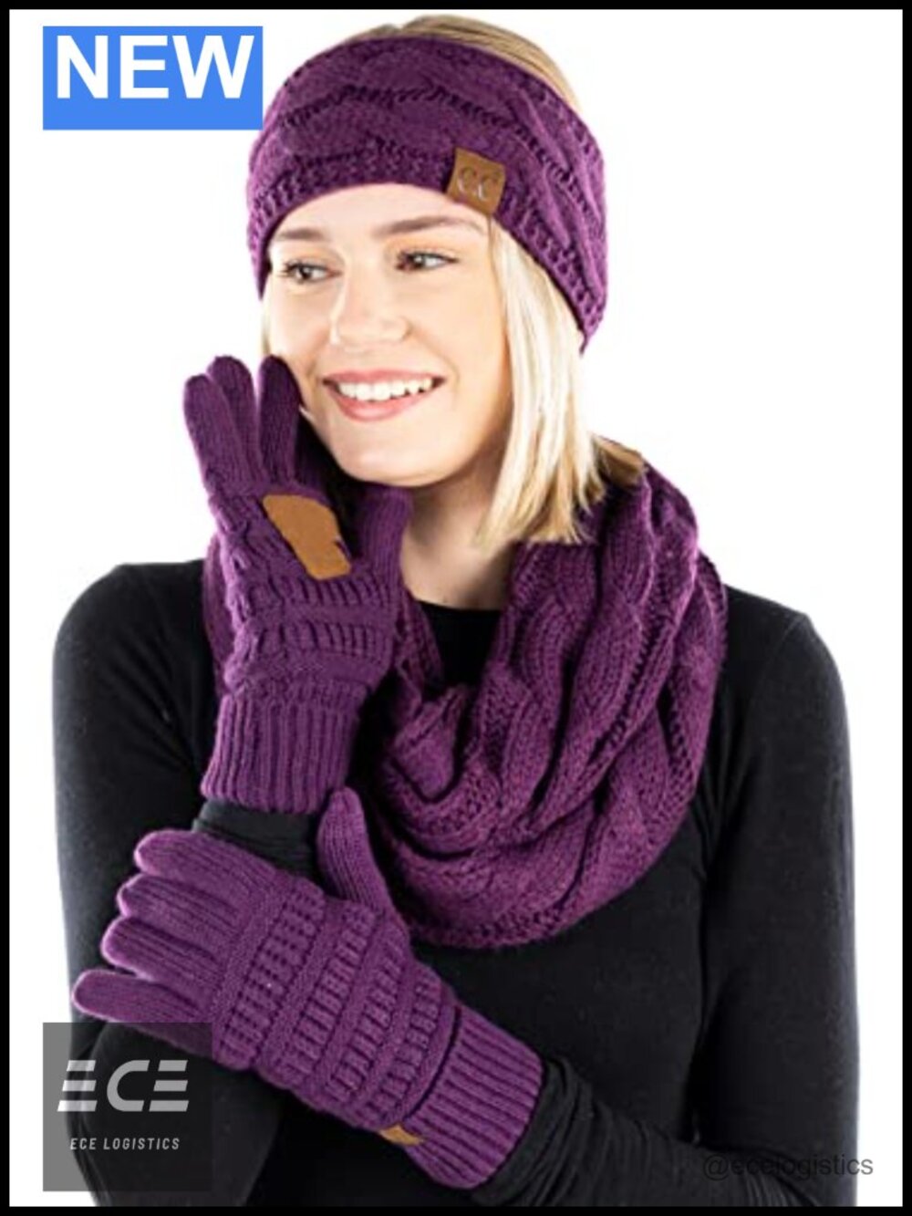 Cable Knit Headwrap Glove & Scarf Bundle One Size Acrylic Winter Set